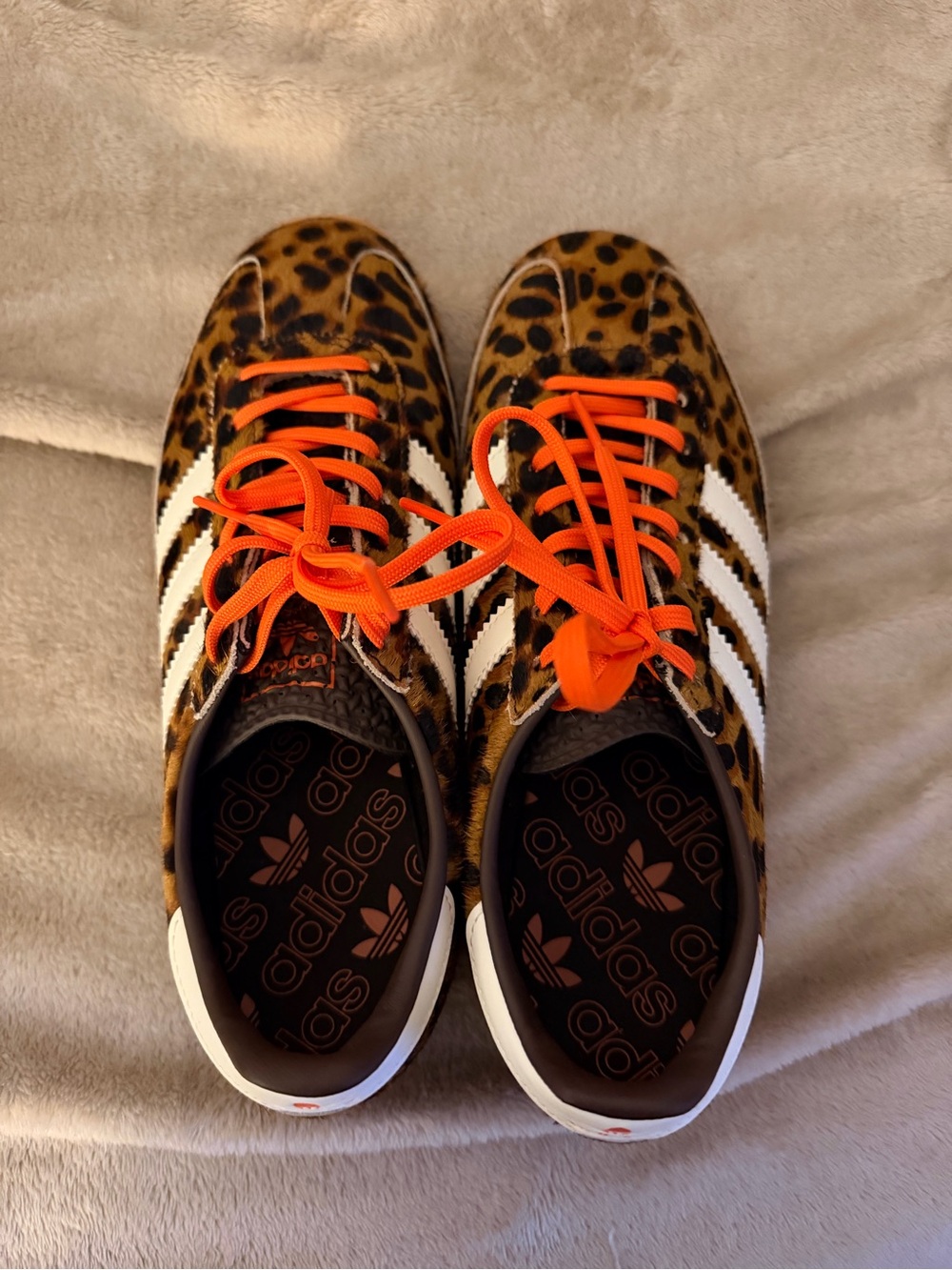 Adidas Women's Leopard Print Sneakers with Orange Laces